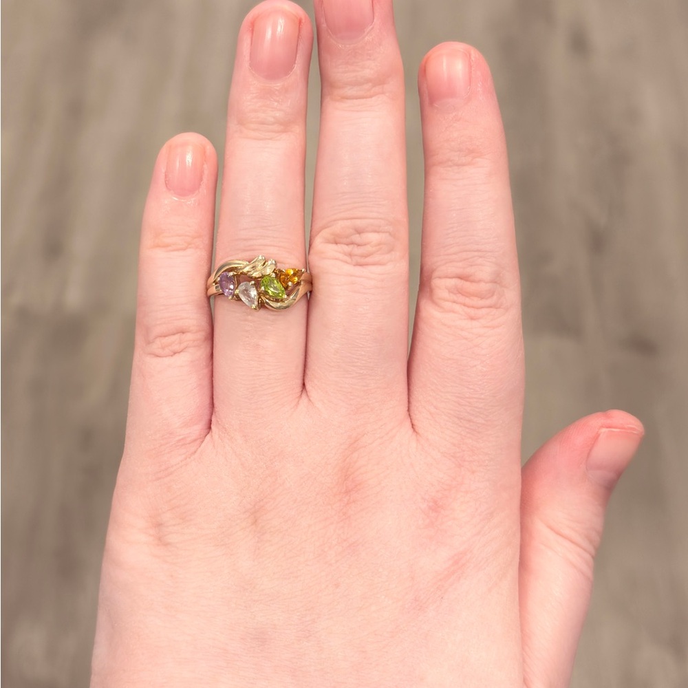 10K Rainbow Gemstone Ring, Swirl Aquamarine Peridot Citrine Amethyst Size 7.25 - Picture 12 of 13